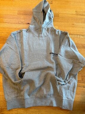 ESSENTIALS Men’s Gray Hoodie - Casual Pullover Sweatshirt - Large - Dark Oatmeal